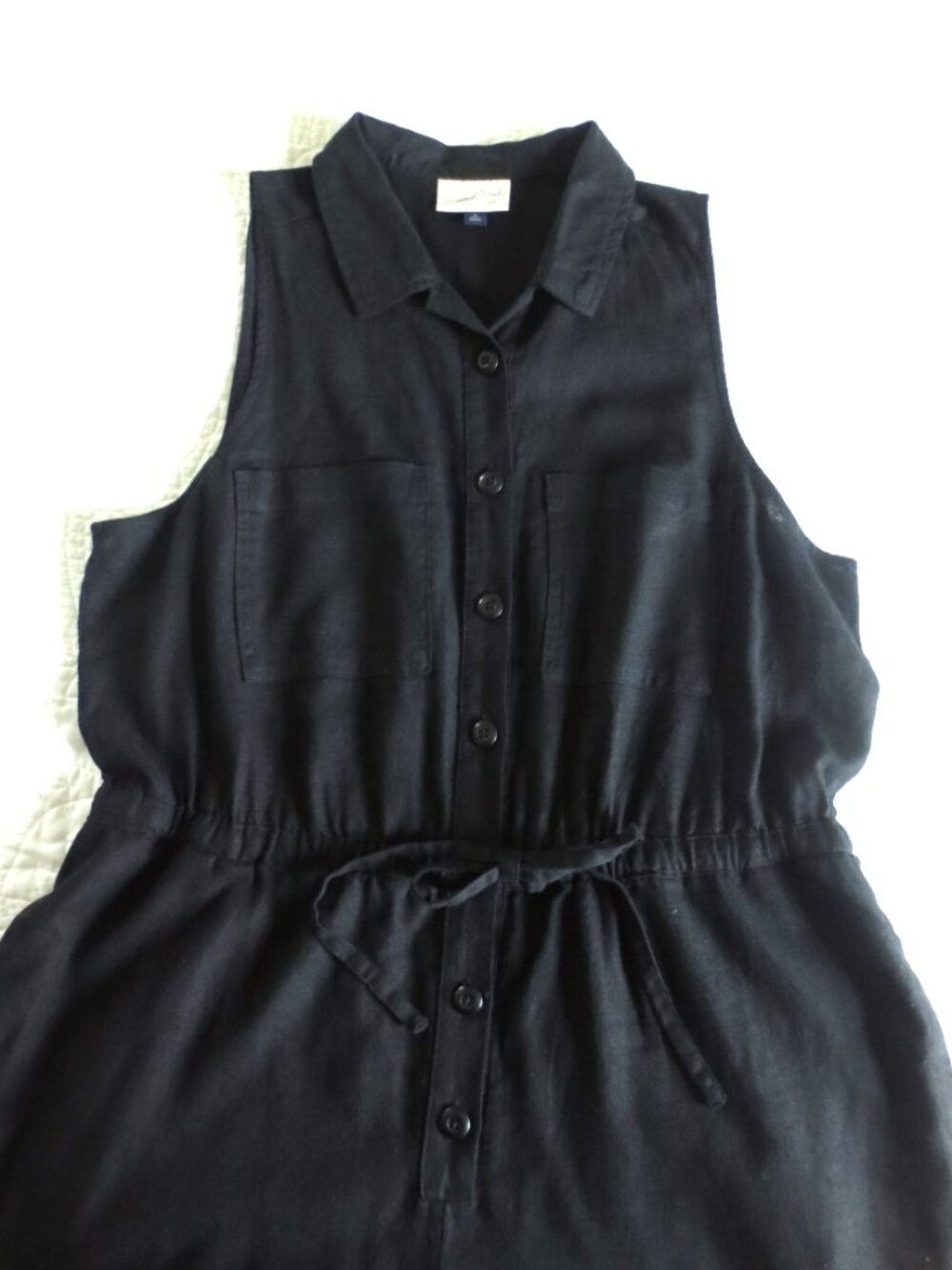 Plus Size Linen Blend Black Wide-leg Cropped Jumpsuit - Picture 4 of 11
